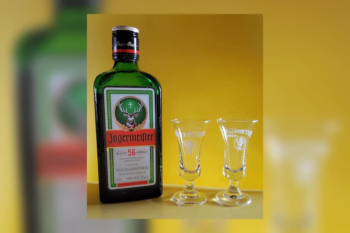 Jagermeister bottle and shot glasses